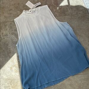 NWT Mud Pie Sleeveless White and Blue Ombre Blouse